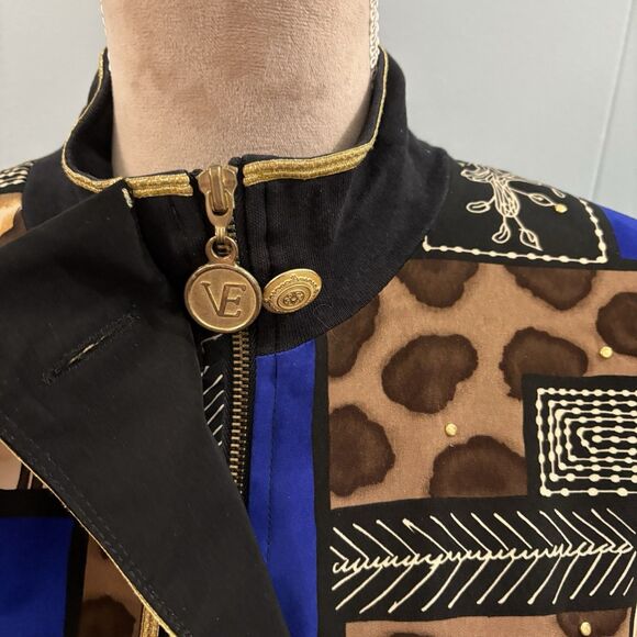 Vital Elements Black Gold Button Abstract Bomber Jacket 90s Retro Medium Giraffe - Picture 5 of 16